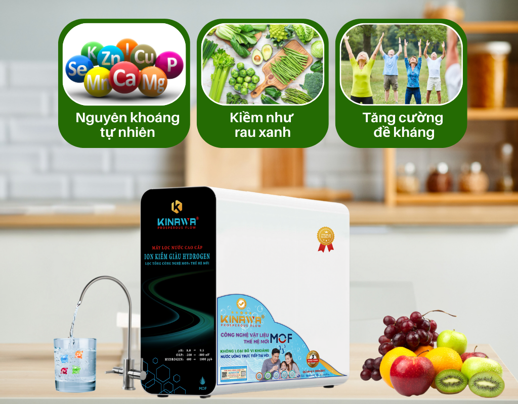 Máy lọc nước cao cấp Ion Kiềm giàu Hydrogen KINAWA